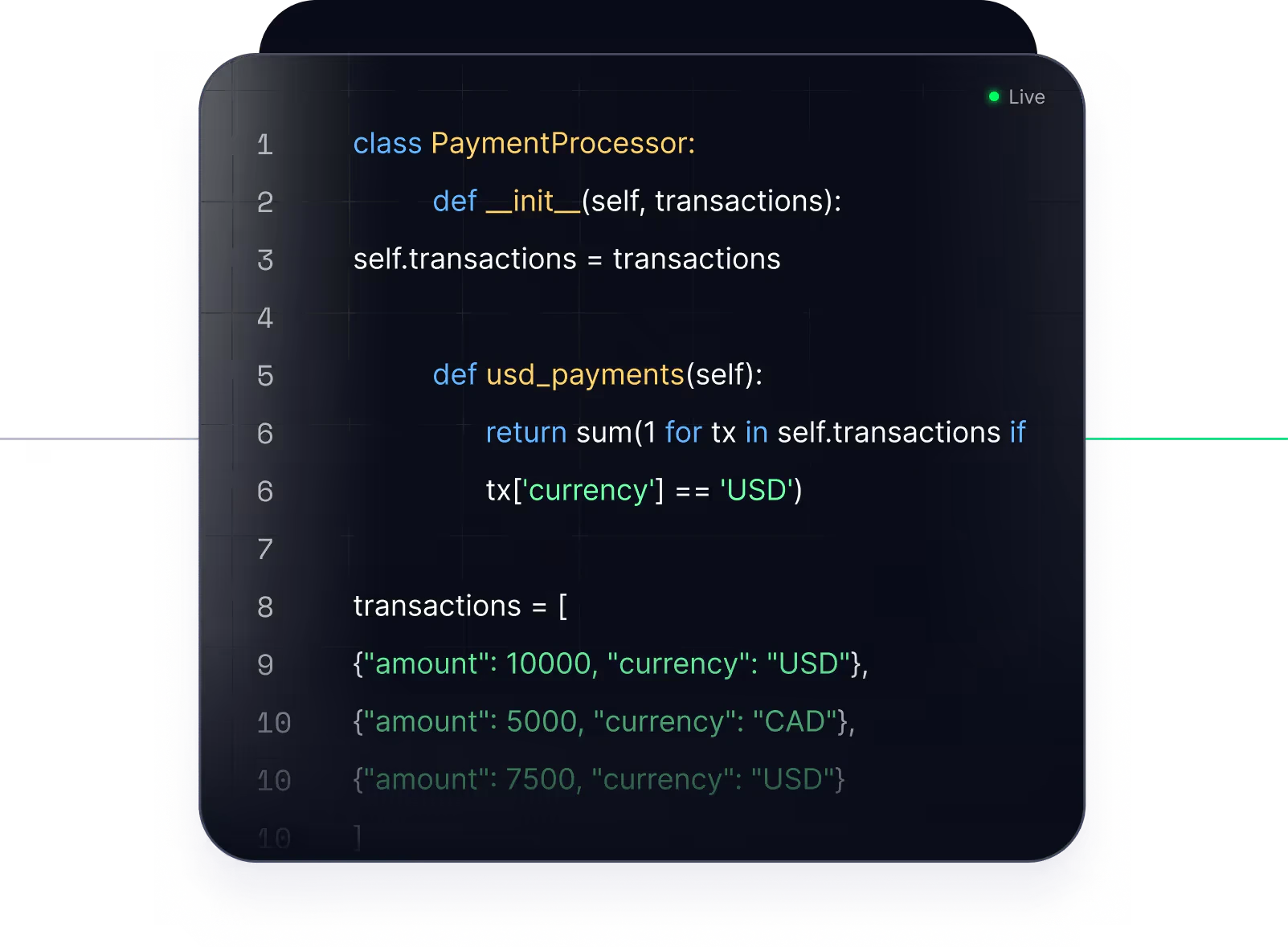 Code sample calling the Equals payments API