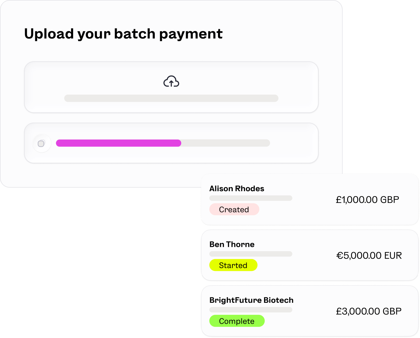 A batch of player payout transactions in the Equals platform