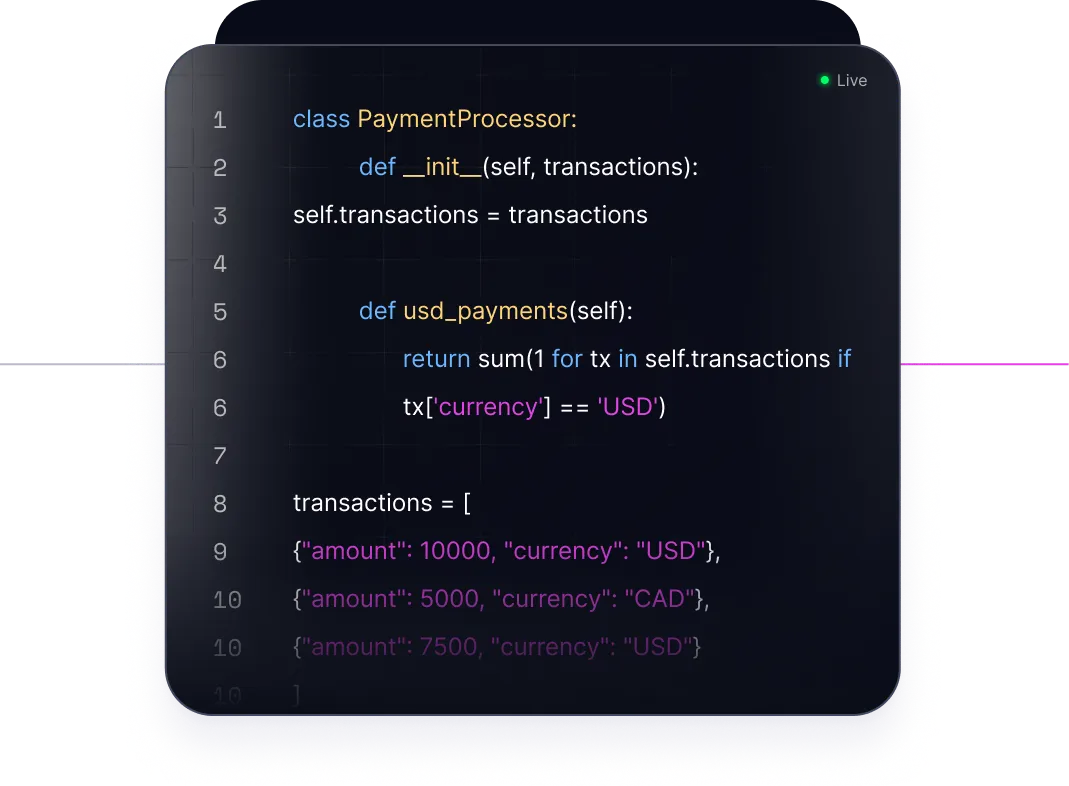 A code snippet showing the Equals payments API processing a transaction